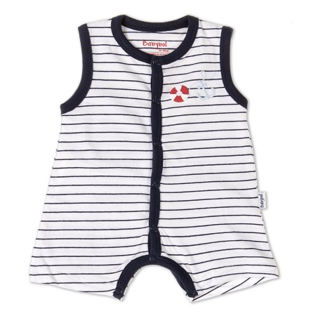 Fete/Baieti 0-24 luni - Salopeta vara bebe baiat , bumbac, model tip maieu, dungi navy, Babybol