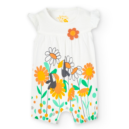 Salopeta maneca scurta - Salopeta vara bebe fetita, bumbac better cotton, imprimeu floral, brand Boboli