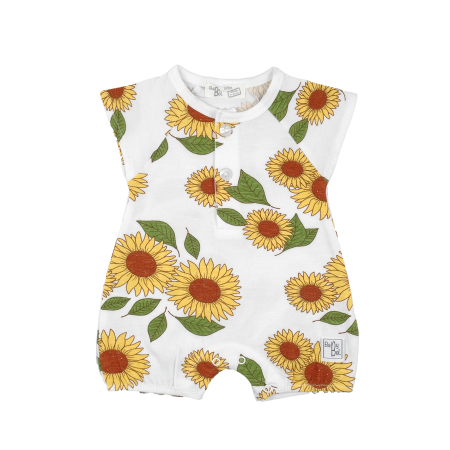 Salopeta maneca scurta - Salopeta vara bebe fetita, bumbac, imprimeu floarea soarelui, brand Babybol