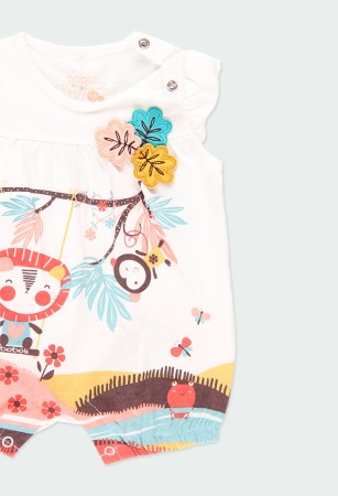 Salopeta vara bumbac organic bebe fetita, animal print, multicolor, Boboli [2]