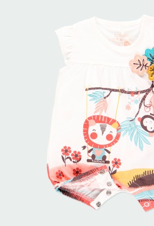 Salopeta vara bumbac organic bebe fetita, animal print, multicolor, Boboli [3]