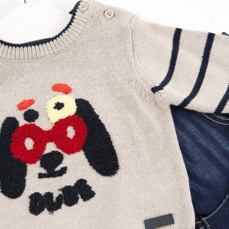 Set 2 piese baiat , pulover tricot cu pantalon jeans,Babybol [1]