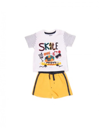 Set 2/3 piese maneca scurta - Set 2 piese baiat, tricou maneca scurta cu pantalon scurt galben, Babybol