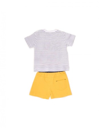 Set 2 piese baiat, tricou maneca scurta cu pantalon scurt galben, Babybol [1]