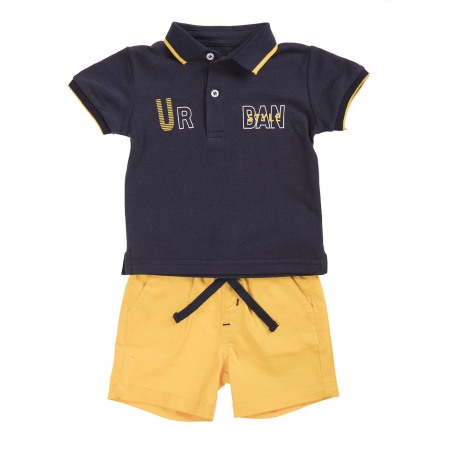 Set 2/3 piese maneca scurta - Set 2 piese baiat, tricou polo cu pantalon scurt galben, Babybol