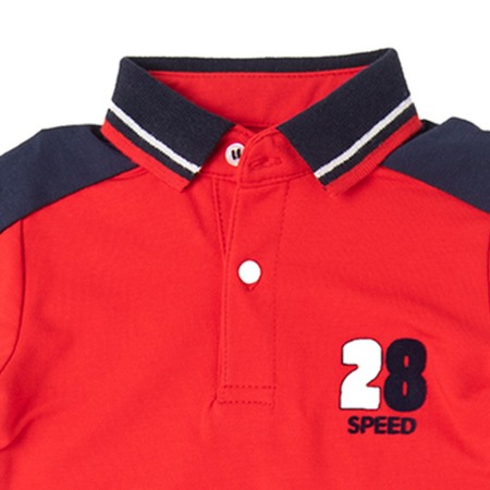 Set 2 piese baiat, tricou polo rosu si blugi strech denim, Babybol [1]