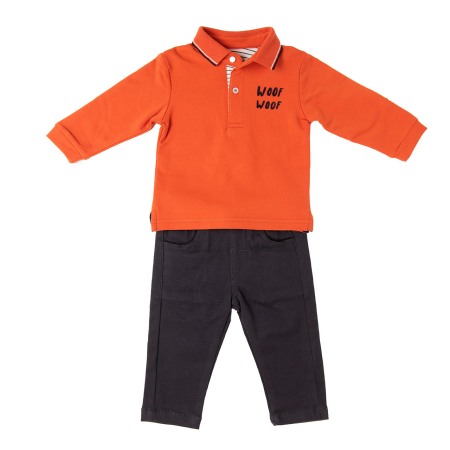 Set 2/3 piese maneca lunga - Set 2 piese baiat, tricou polo si pantalon lung gri petrol, Babybol