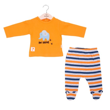 Set 2/3 piese maneca lunga - Set 2 piese bebe baiat, tricou + pantaloni cu botosei, orange, Babybol