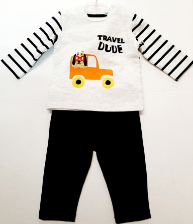Baieti - Set 2 piese bebe baiat, tricou si pantalon , navy, Babybol