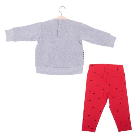 Set 2 piese fete bumbac, hanorac gri si colant rosu,fundita aplicata, Babybol [2]