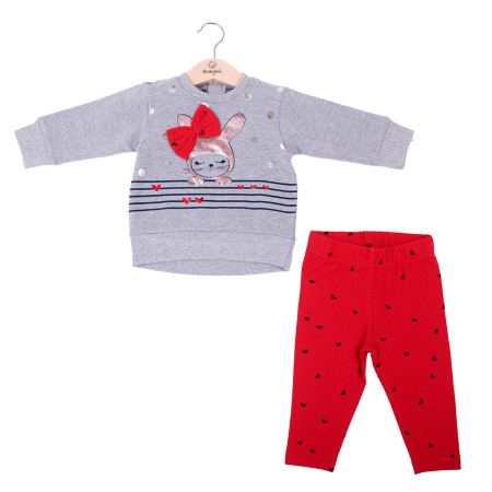 Set 2 piese fete bumbac, hanorac gri si colant rosu,fundita aplicata, Babybol [1]