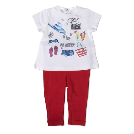 OUTLET - Set 2 piese fete, tricou cu pantalon strech rosu,Babybol