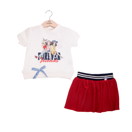 Compleu 2/3 piese maneca scurta - Set 2 piese fetite, tricou maneca scurta cu fusta rosie, brand Babybol