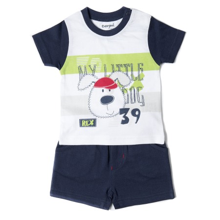 Set 2/3 piese maneca scurta - Set 2 piese vara bumbac baiat, imprimeu catel, navy, Babybol