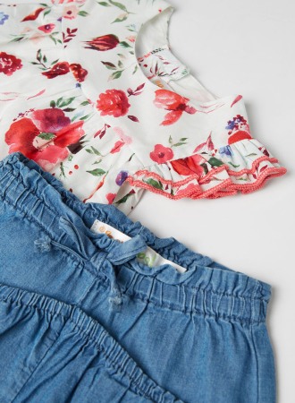 Set 2 piese vara fete, bluza imprimeu floral si jeans scurt , Babybol [2]