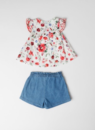 Set 2 piese vara fete, bluza imprimeu floral si jeans scurt , Babybol [1]