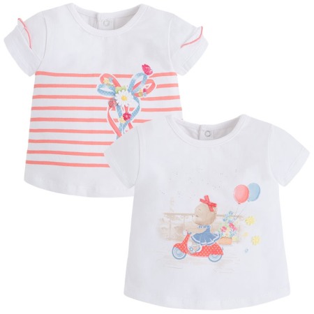 Fete - Set 2 tricouri maneca scurta fete 0-12luni, Mayoral, papaya