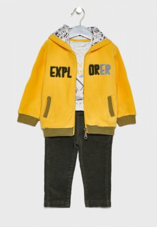 Fete/Baieti 0-24 luni - Set 3 piese bebe baiat, hanorac cu gluga galben, Babybol