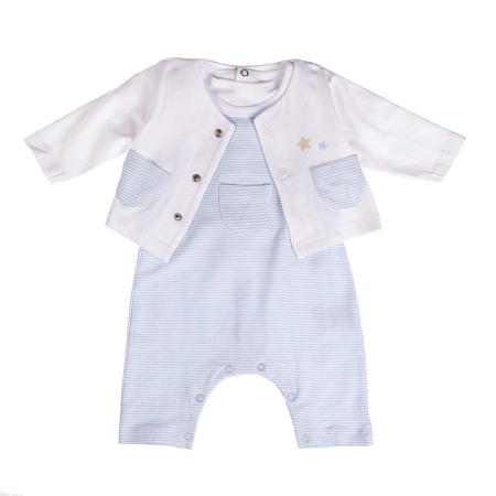 Fete/Baieti 0-24 luni - Set 3 piese bebe baiat, tricou +salopeta+cardigan, Babybol