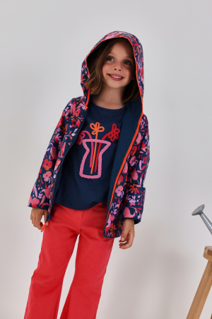 NOU! Set 3 piese fete, Geaca reversibila+tricou+pantaloni evazati corai, brand Boboli [0]