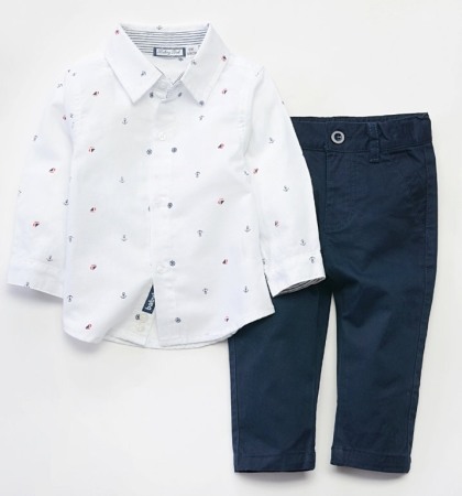 Fete/Baieti 2- 16 ani - Set baiat camasa maneca lunga si pantalon chino navy , Babybol