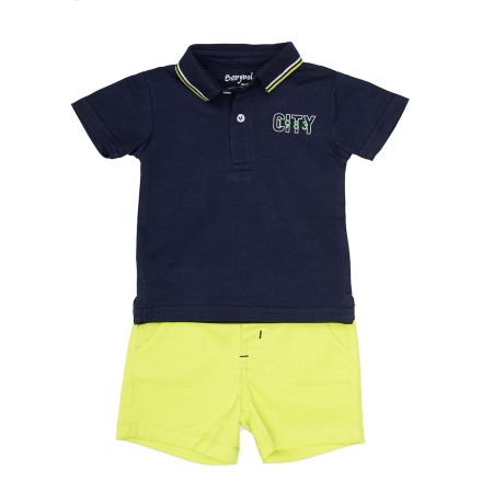 Set 2/3 piese maneca scurta - Set baiat tricou polo si pantalon scurt lime, Babybol