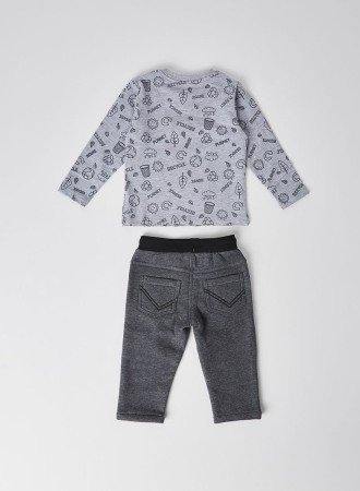 Set baieti, tricou maneca lunga cu pantalon vatuit gri, Boboli [2]