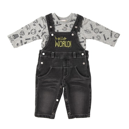Set 2/3 piese maneca lunga - Set bebe baiat salopeta jeans si tricou, Babybol