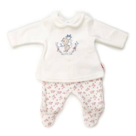 Set 2/3 piese bebe - Set bebe fetita, bluza cu maneca lunga si pantaloni cu botosei, crem, Babybol