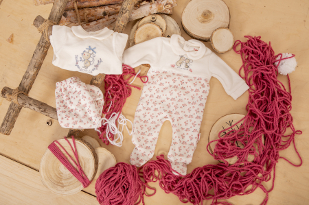 Set bebe fetita, bluza cu maneca lunga si pantaloni cu botosei, crem, Babybol [1]