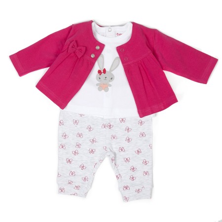 Fete - Set bebe fetita, cardigan, tricou si pantalon, fucsia, Babybol