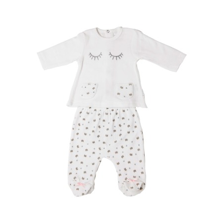 Set 2/3 piese bebe - Set bebe fetita catifea, bluza si pantalon cu botosei, alba, Babybol