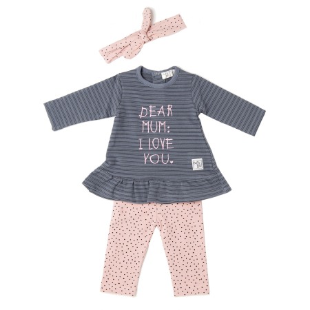 Fete - Set bebe rochita cu colant si bandana , gri/roz, Babybol