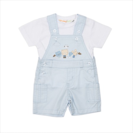 Set 2/3 piese maneca scurta - Set bebe salopeta cu tricou maneca scurta, bleu, Babybol