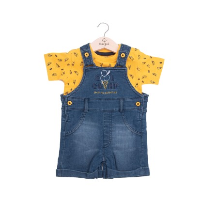Set 2/3 piese maneca scurta - Set bebe salopeta jeans cu tricou galben, Babybol