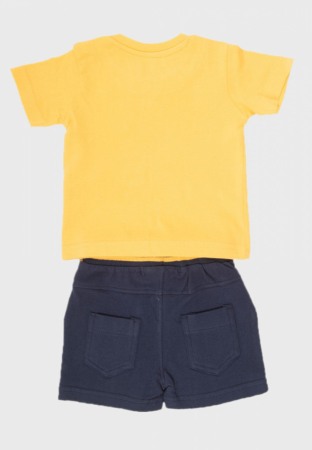 Set bumbac baiat 2 piese, tricou maneca scurta mustar si pantalon scurt navy, Babybol [1]