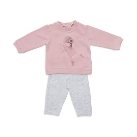 Fete - Set bumbac fetite , bluza roz si colant gri, Babybol