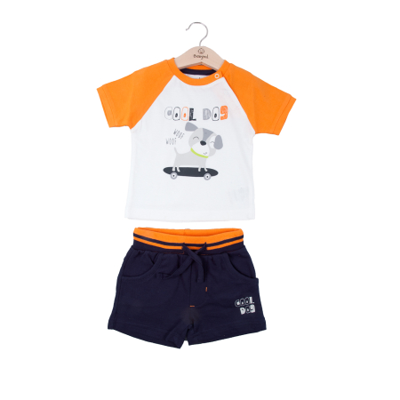 Set 2/3 piese maneca scurta - Set bumbac vara baieti, tricou +pantaloni scurti, portocaliu, Babybol