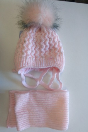 Fete/Baieti 0-24 luni - Set caciula cu fular bebe fata, roz, tricot
