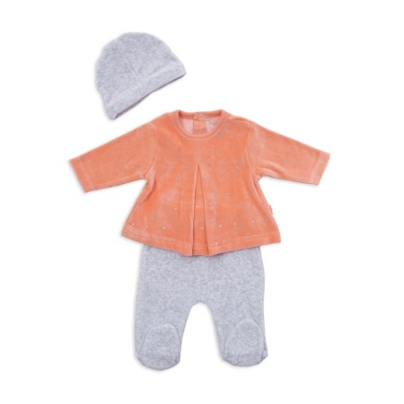 Fete - Set catifea bebe fetita 2 piese si caciulita ,orange , Babybol