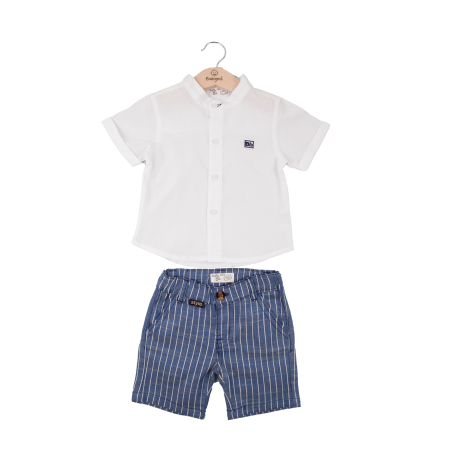 Set 2/3 piese maneca scurta - Set elegant baieti, camasa alba+pantaloni scurti, dungi , brand Babybol