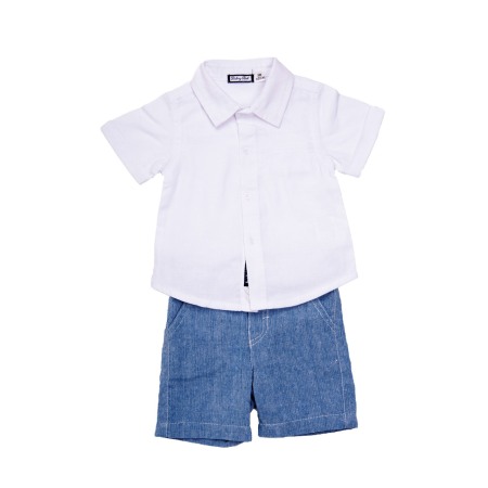 Baieti - Set elegant bebelusi, camasa alba cu pantaloni scurti bleu, Babybol