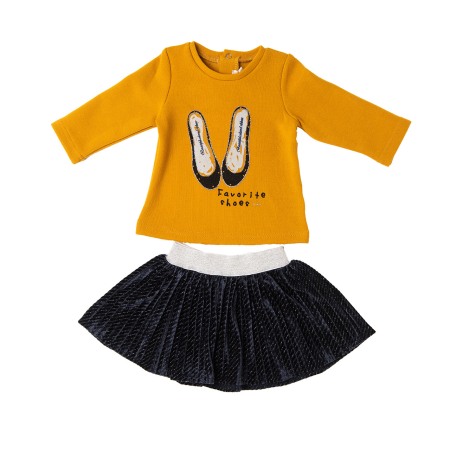 Fete - Set fete tricou cu fusta plisata bleumarin, Babybol