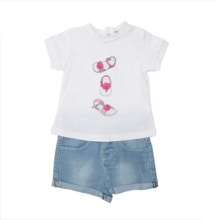 Fete/Baieti 0-24 luni - Set fete tricou maneca scurta cu blugi scurti , Babybol