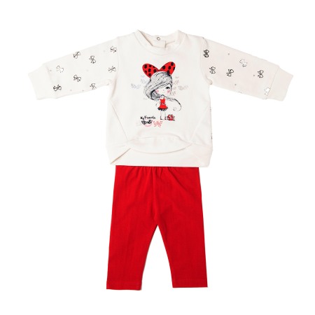 Fete - Set fetite bluza alba cu colant rosu, Babybol