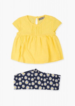 Fete/Baieti 0-24 luni - Set fetite , bluzita galbena si colant flori galbene 3/4 ,Losan