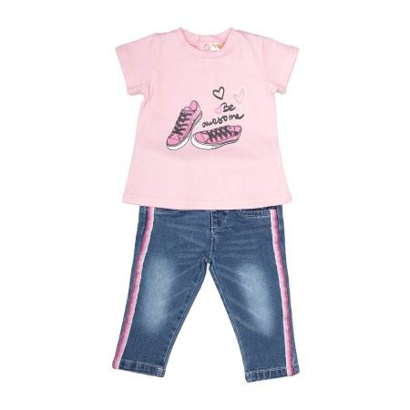 Fete/Baieti 2- 16 ani - Set fetite tricou roz si jeans cu vipusca roz, Babybol