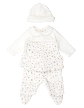 Fete - Set nou nascut 3 piese , imprimeu floral , catifea crem, Babybol