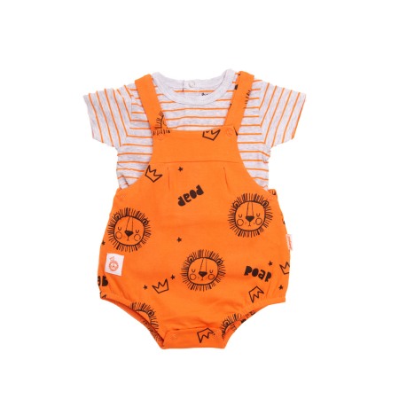 Salopeta bebe maneca scurta - Set nou nascut, salopeta cu bretele orange si tricou maneca scurta, Babybol