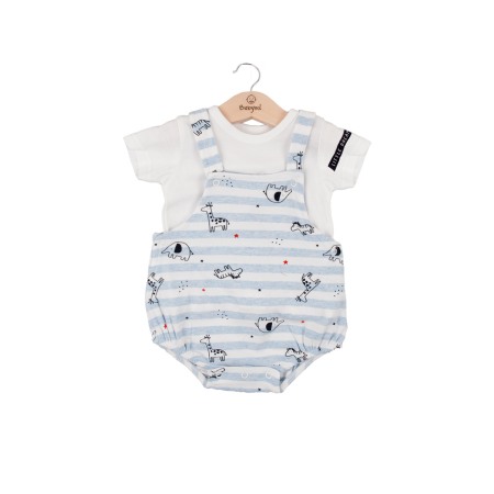 Salopeta bebe maneca scurta - Set nou nascut, salopeta cu bretele si tricou maneca scurta, Babybol, 130210